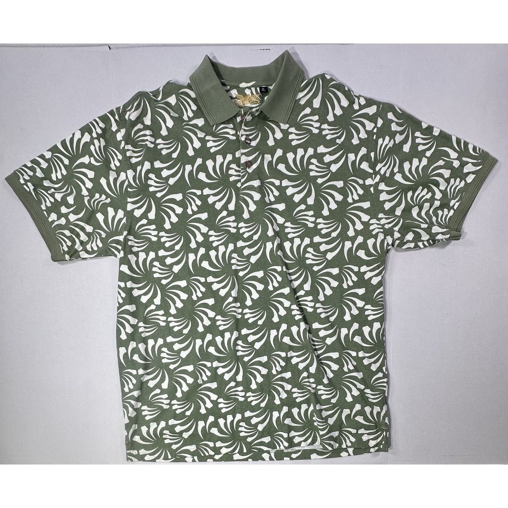 Rare Eagle USA Goods Polo Shirt XL Green White‎ Abstract Floral Print